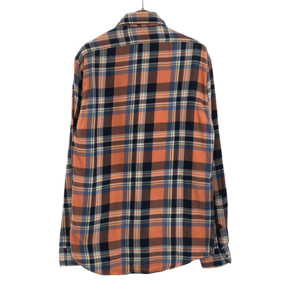 Polo by Ralph Lauren ポロバイラルフローレン チェック 長袖 切替 コットンシャツ XS オレンジ×ブルー メンズ