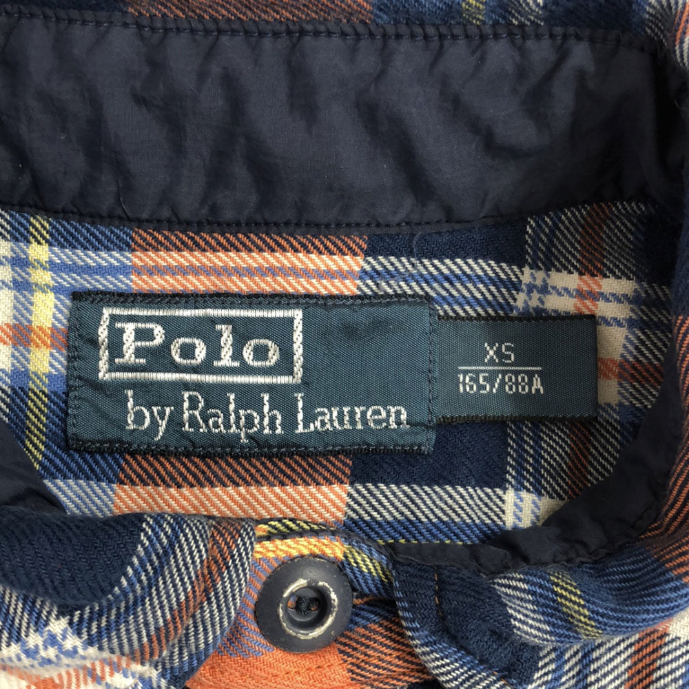 Polo by Ralph Lauren ポロバイラルフローレン チェック 長袖 切替 コットンシャツ XS オレンジ×ブルー メンズ