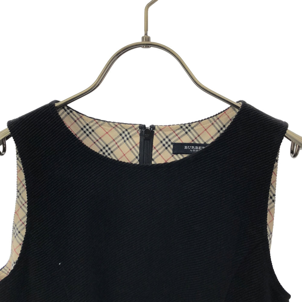 バーバリーロンドン 三陽商会 ノースリーブ ワンピース 130 ブラック BURBERRY LONDON コーデュロイ ベルト付き バックジップ キッズ