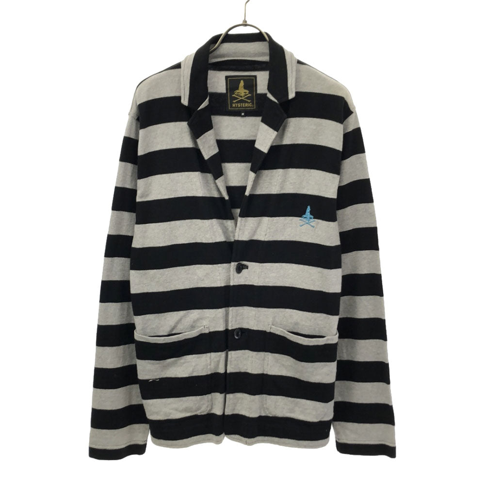 HYSTERIC ヒステリック 日本製 ボーダー スウェット テーラードジャケット M ブラック×グレー 刺繍 メンズ