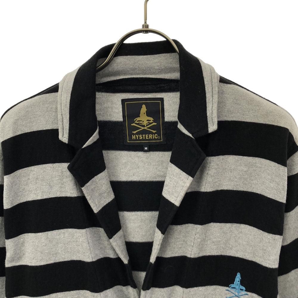 HYSTERIC ヒステリック 日本製 ボーダー スウェット テーラードジャケット M ブラック×グレー 刺繍 メンズ