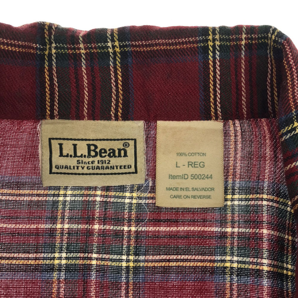 エルエルビーン チェック柄 長袖 ルームウェア L レッド系 L.L.Bean パジャマ オープンカラーシャツ メンズ