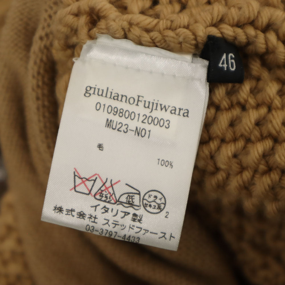 ジュリアーノフジワラ イタリア製 ウール 長袖 ニットカーディガン 46 ベージュ メンズ