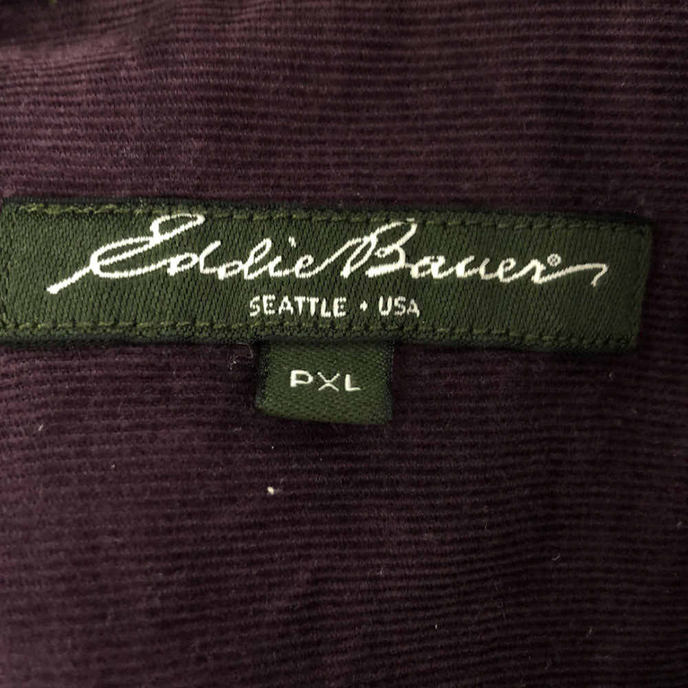 エディーバウアー 刺繍 長袖 コーデュロイ シャツワンピース PXL パープル Eddie Bauer ウエストリボン レディース