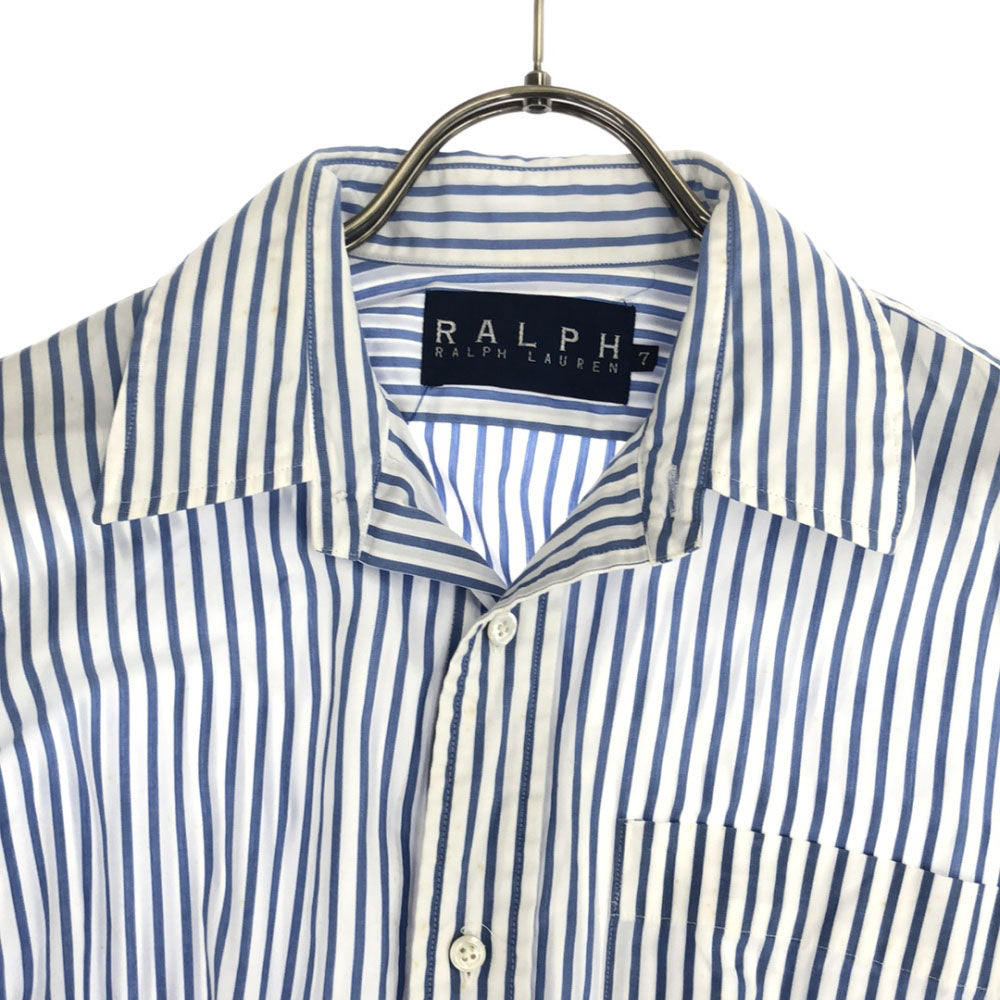 ラルフラルフローレン ストライプ柄 長袖 ロング シャツワンピース 7 ブルー×ホワイト RALPH RALPH LAUREN レディース