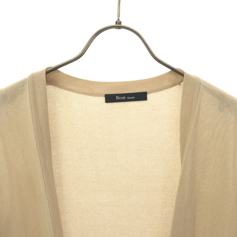 Rene basic ルネベーシック 日本製 長袖 ロング ニットカーディガン 36 ベージュ フリル レディース