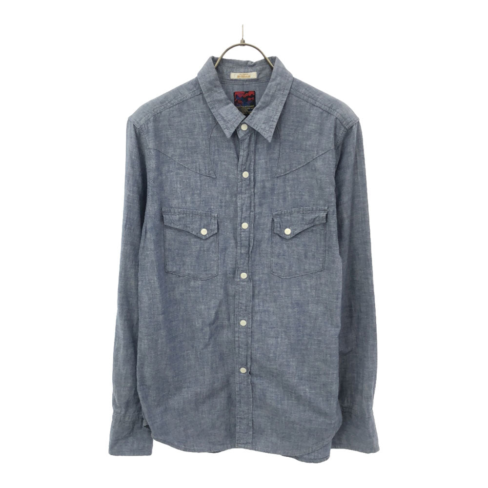 BRU NA BOINNE ブルーナボイン 日本製 長袖 シャンブレー ウエスタンシャツ 0 ブルー メンズ