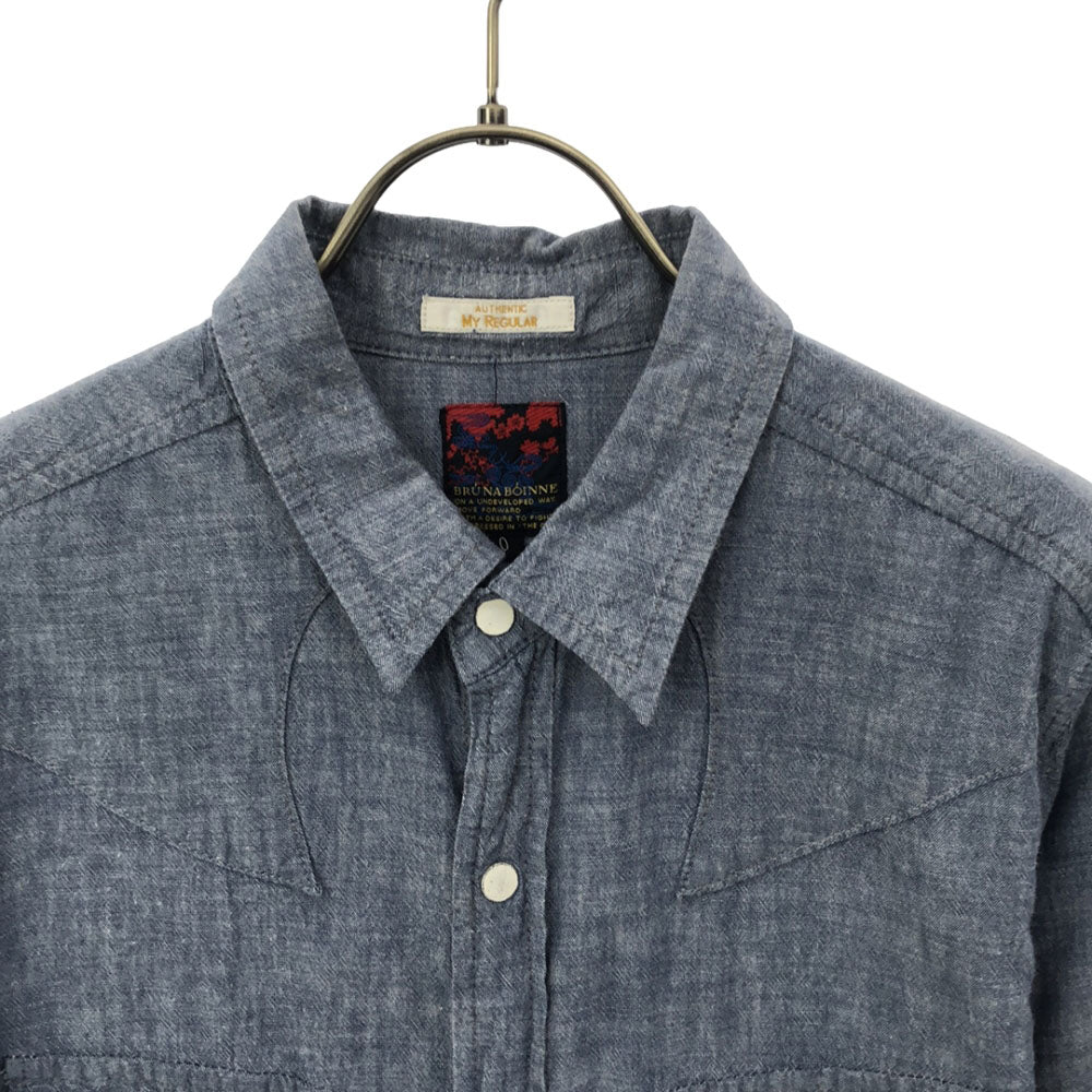 BRU NA BOINNE ブルーナボイン 日本製 長袖 シャンブレー ウエスタンシャツ 0 ブルー メンズ