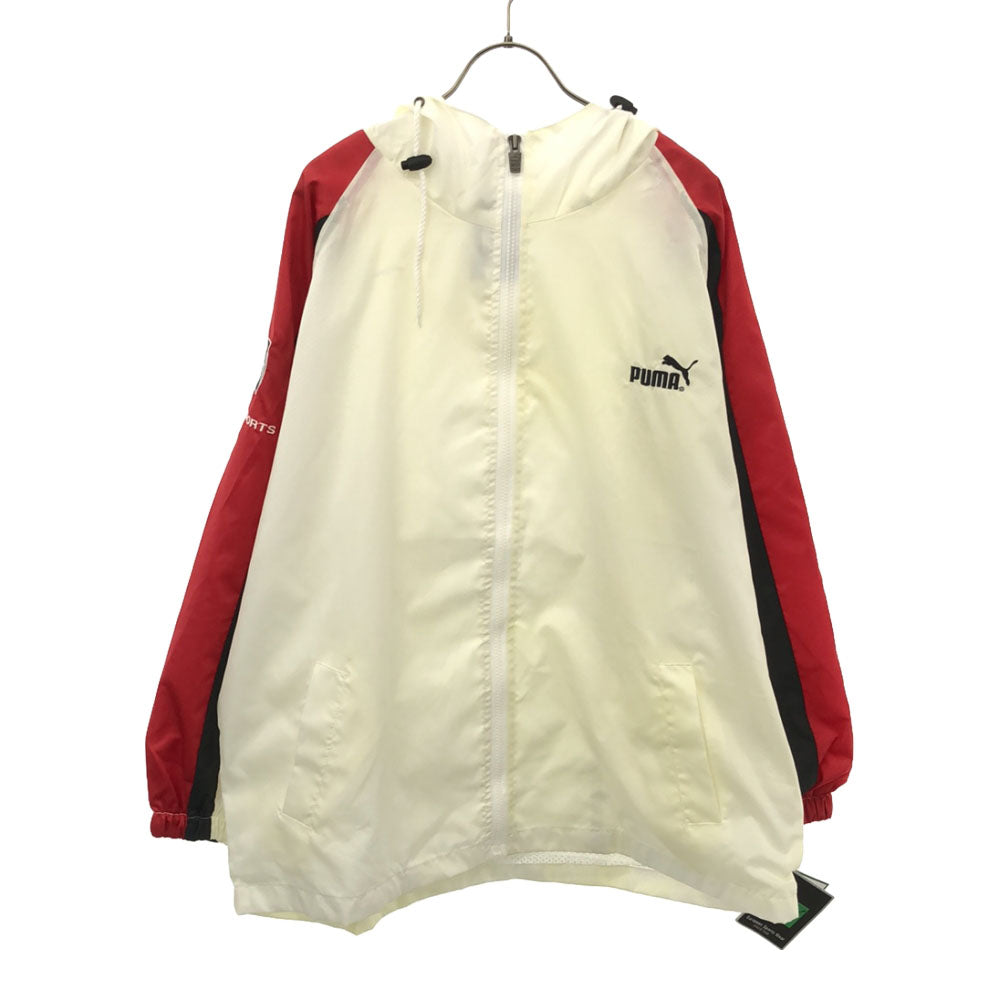 PUMA プーマ 90s 未使用 トレーニング 長袖 ジップジャケット L ホワイト系 フード 裏メッシュ タグ付き オールド メンズ
