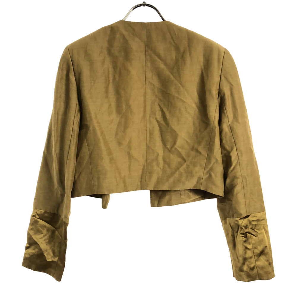 PAULE KA ポールカ リネンブレンド ノーカラージャケット 38 イエロー系 切替 ボタンレス レディース