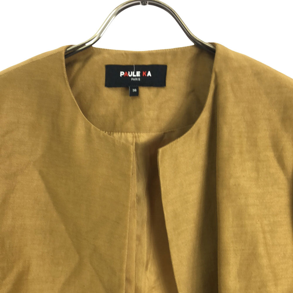 PAULE KA ポールカ リネンブレンド ノーカラージャケット 38 イエロー系 切替 ボタンレス レディース