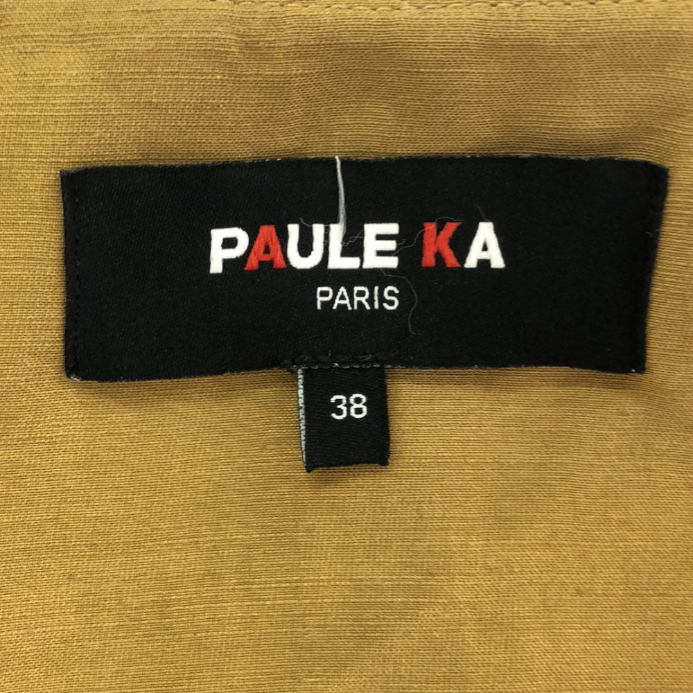 PAULE KA ポールカ リネンブレンド ノーカラージャケット 38 イエロー系 切替 ボタンレス レディース