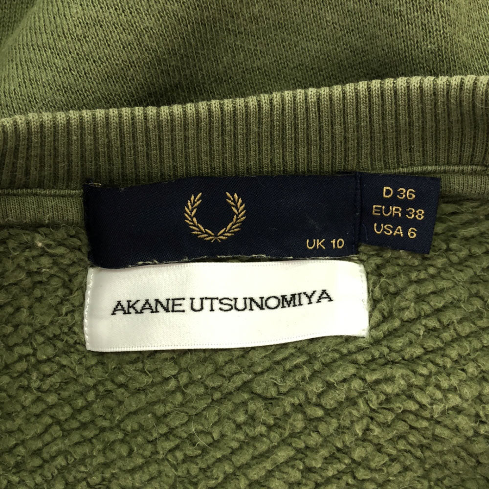 フレッドペリー アカネウツノミヤ コラボ ロゴ刺繍 長袖 スウェット トレーナー USA6 グリーン×オレンジ FRED PERRY AKANE UTSUNOMIYA レディース