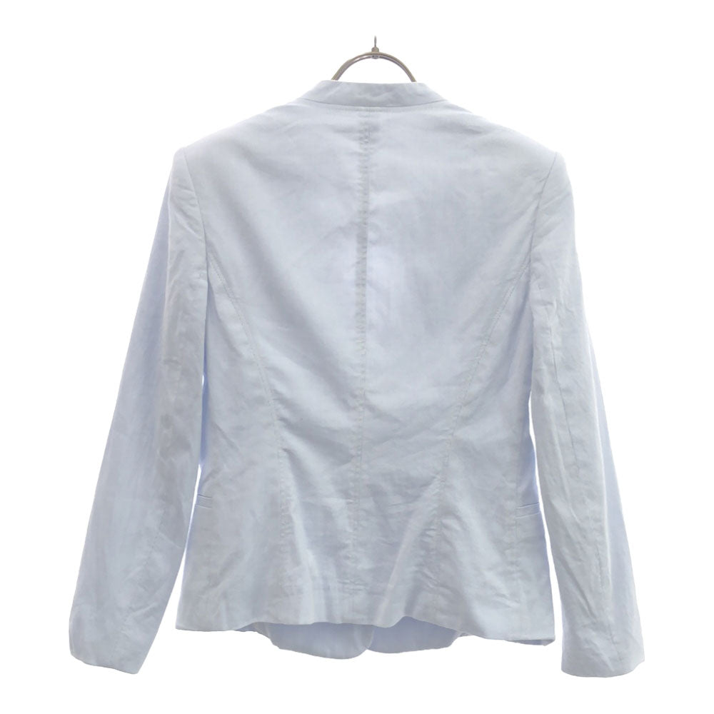 theory セオリー 日本製 ストライプ柄 ノーカラージャケット 2 ブルー×ホワイト レディース