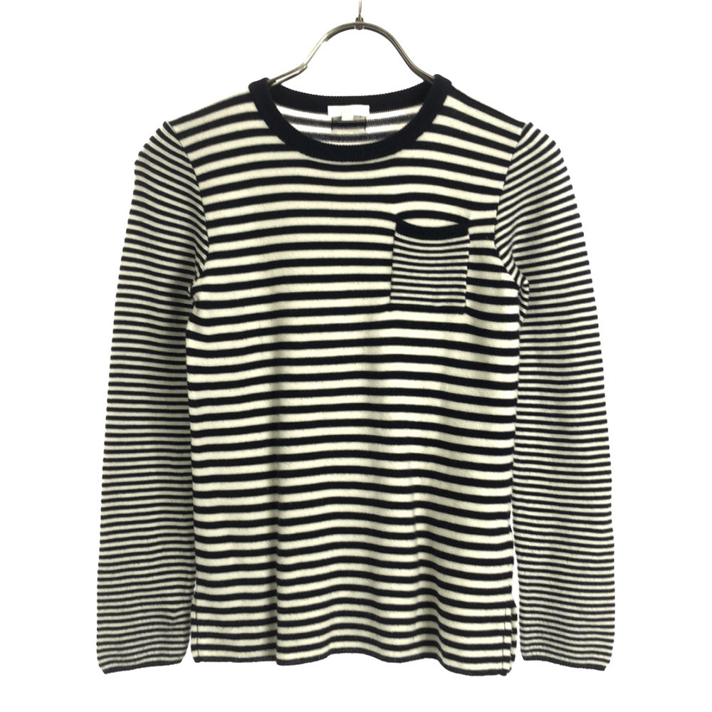 グッチ イタリア製 ボーダー柄 長袖 コットン ニット 8 ホワイト×ブラック GUCCI セーター 胸ポケット レディース