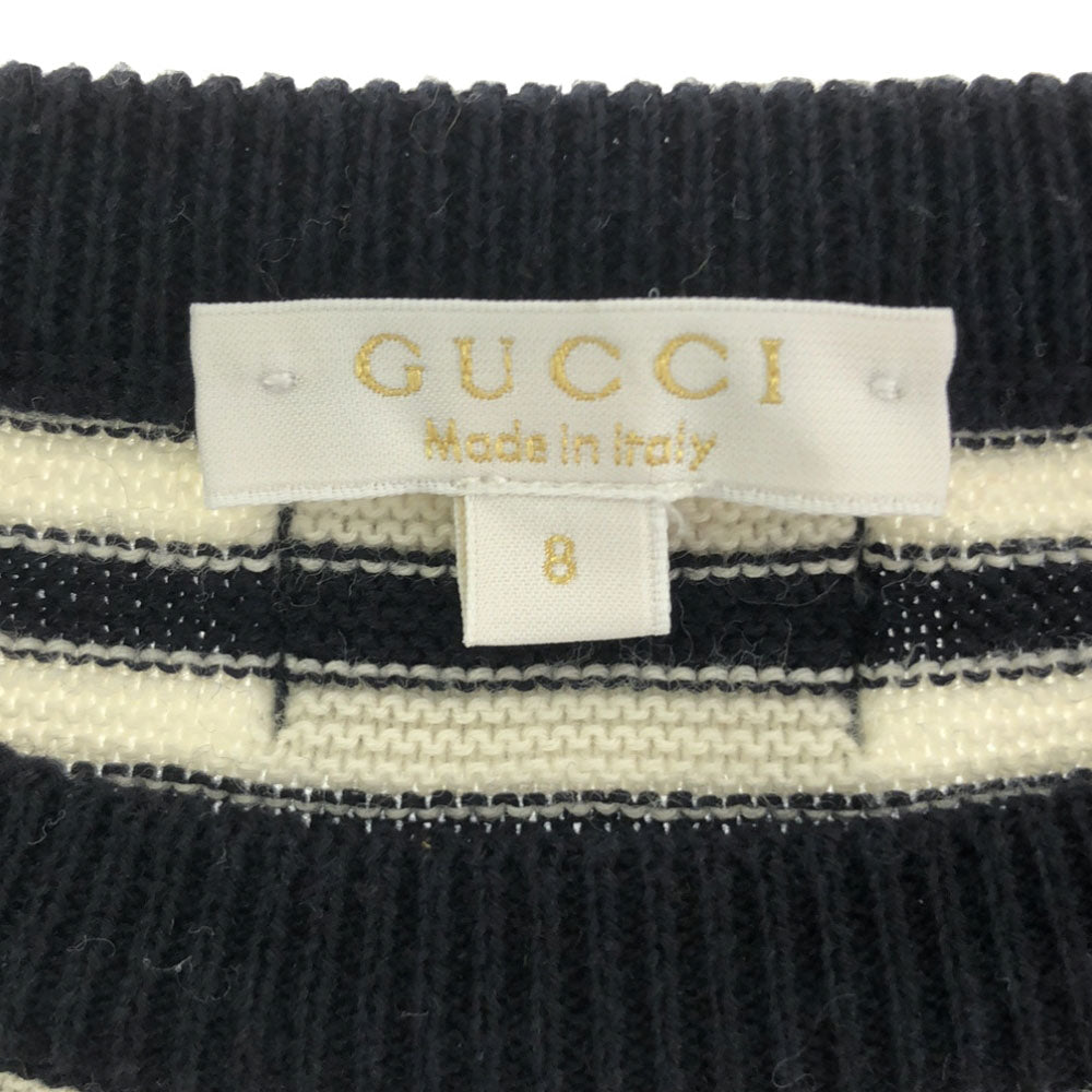 グッチ イタリア製 ボーダー柄 長袖 コットン ニット 8 ホワイト×ブラック GUCCI セーター 胸ポケット レディース