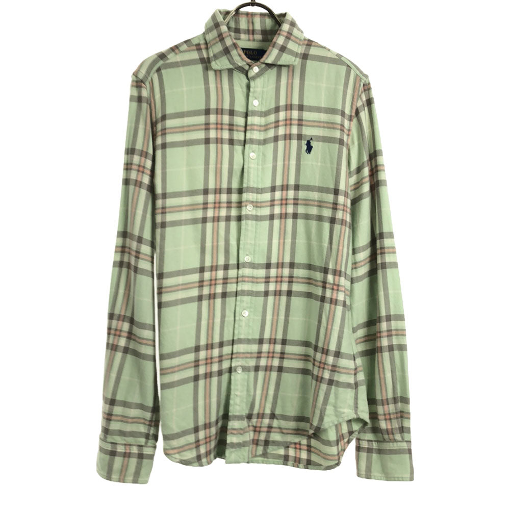 ポロラルフローレン ロゴ刺繍 チェック柄 長袖 コットンシャツ M ライトグリーン系 POLO RALPH LAUREN メンズ