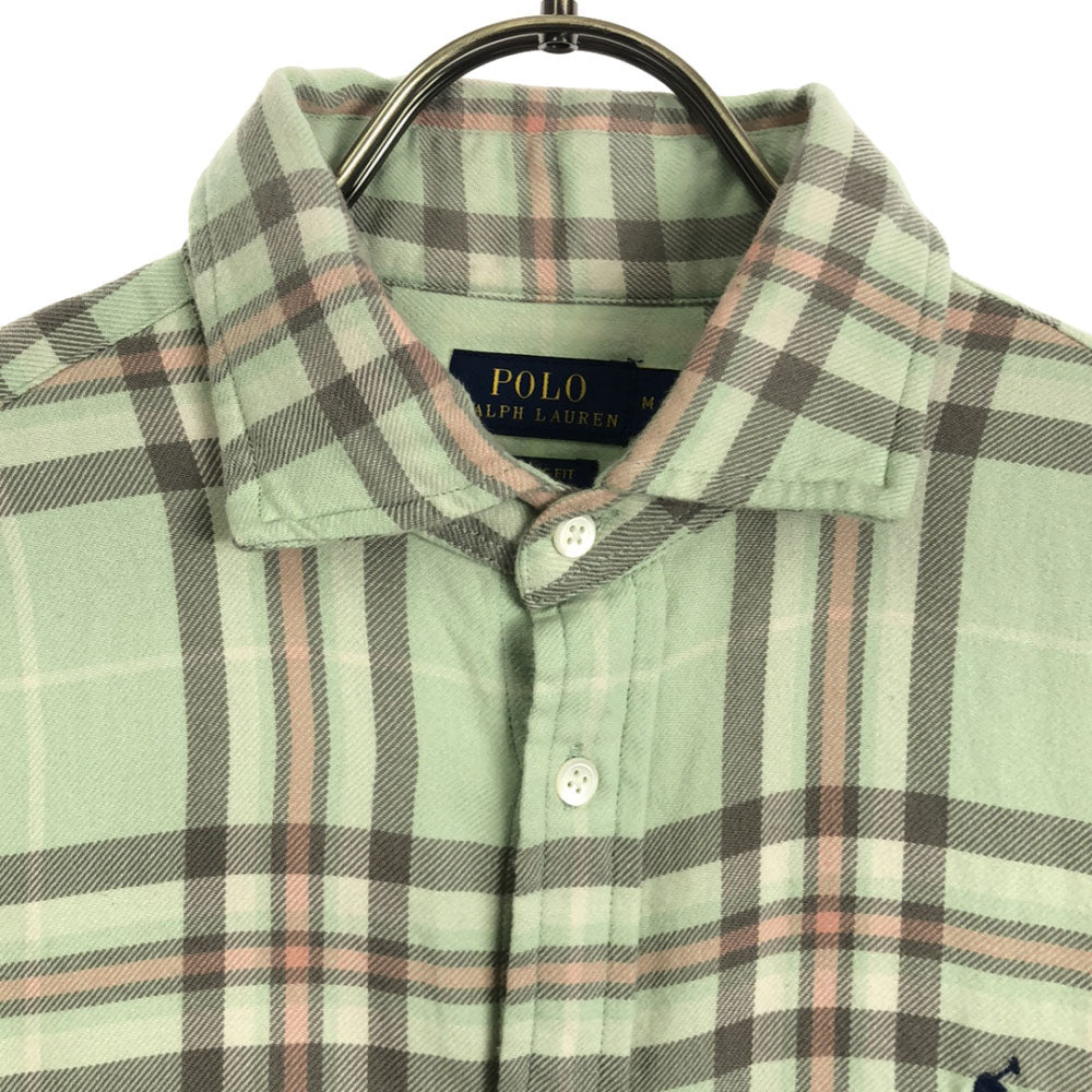 ポロラルフローレン ロゴ刺繍 チェック柄 長袖 コットンシャツ M ライトグリーン系 POLO RALPH LAUREN メンズ