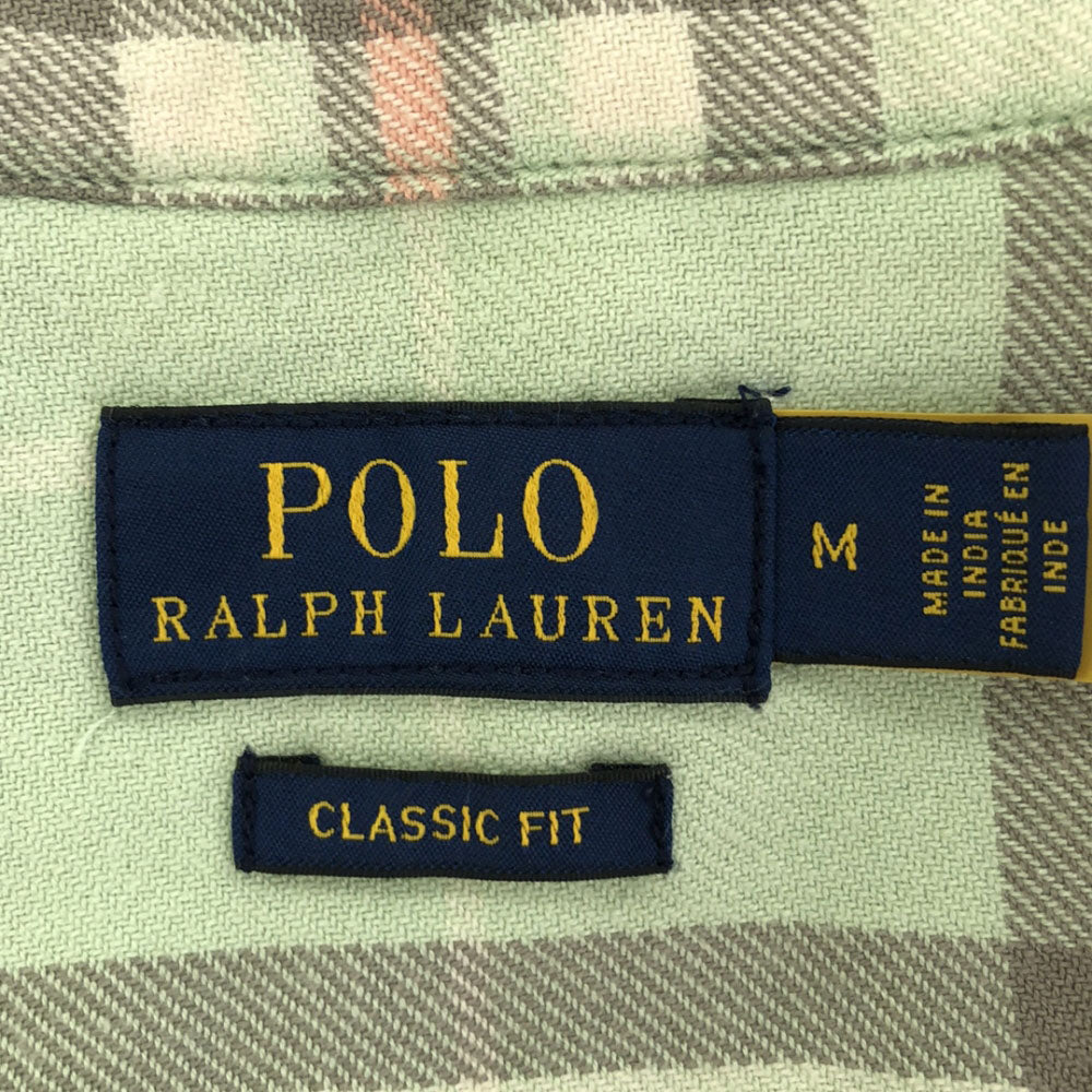 ポロラルフローレン ロゴ刺繍 チェック柄 長袖 コットンシャツ M ライトグリーン系 POLO RALPH LAUREN メンズ