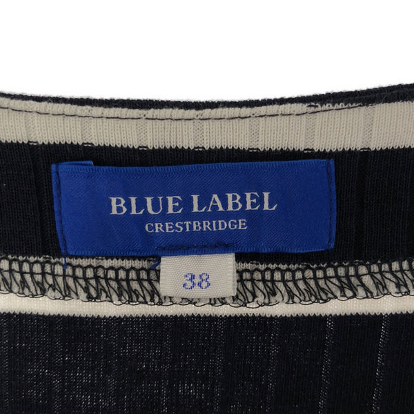 ブルーレーベルクレストブリッジ 三陽商会 ボーダー 半袖 チュール 膝丈ワンピース 38 ネイビー系 BLUE LABEL CRESTBRIDGE 切替 異素材 レディース