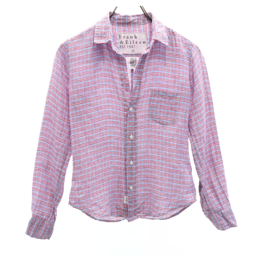 Frank&Eileen フランクアンドアイリーン USA製 チェック 長袖 リネンシャツ XXS ピンク系 レディース