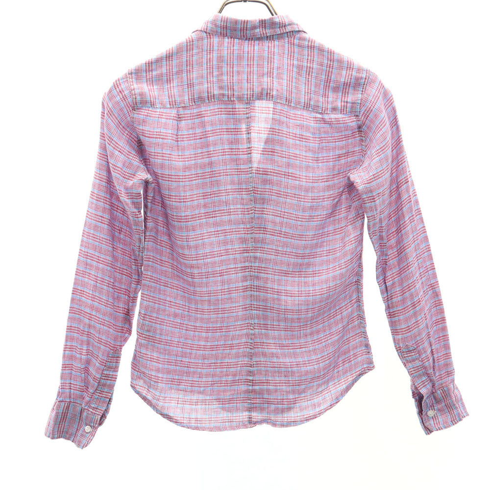 Frank&Eileen フランクアンドアイリーン USA製 チェック 長袖 リネンシャツ XXS ピンク系 レディース