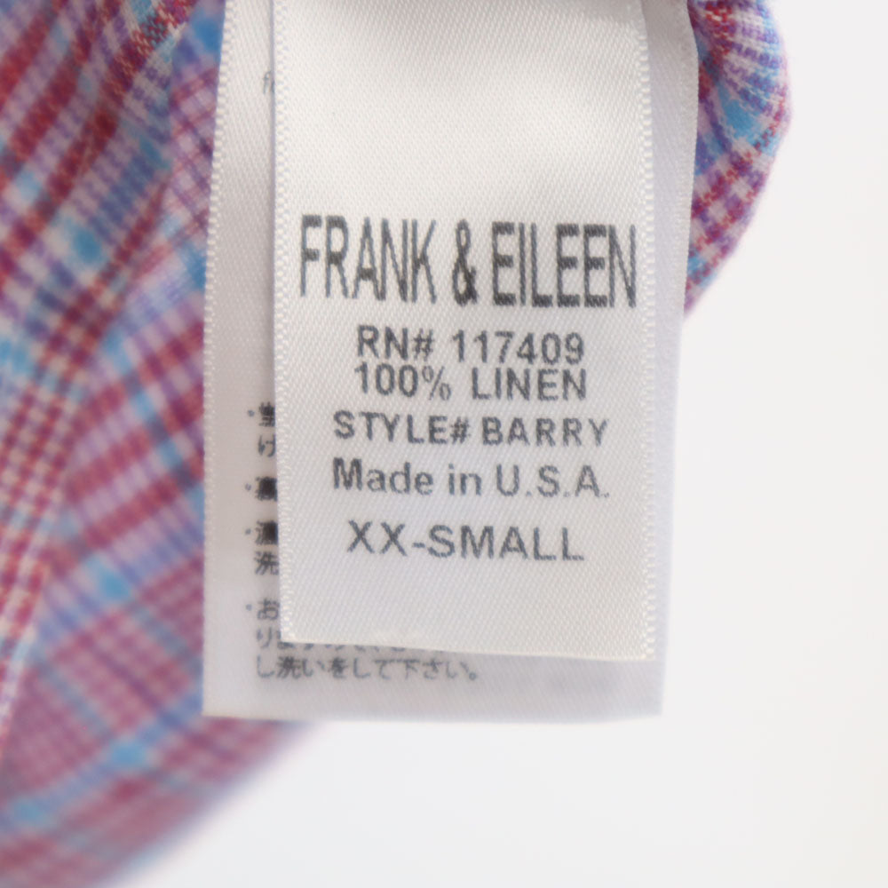 Frank&Eileen フランクアンドアイリーン USA製 チェック 長袖 リネンシャツ XXS ピンク系 レディース
