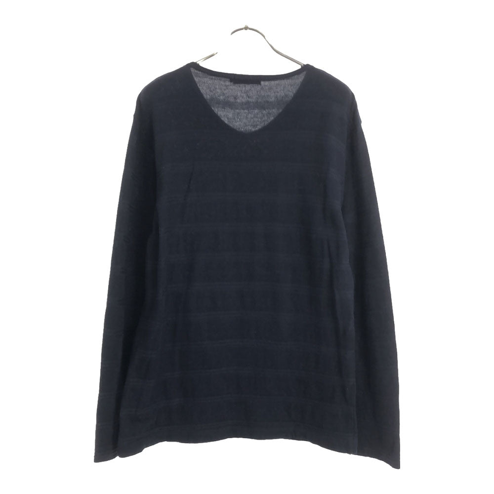 BLACK LABEL CRESTBRIDGE ブラックレーベルクレストブリッジ 三陽商会 ロゴ刺繍 ボーダー 長袖 Vネック カットソー 2 ネイビー メンズ