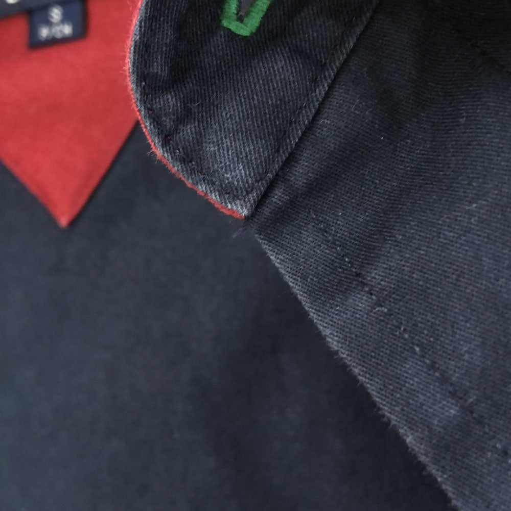 TOMMY HILFIGER トミーヒルフィガー 90s フラッグタグ ロゴ刺繍 長袖 ボタンダウンシャツ S ネイビー系 オールド メンズ