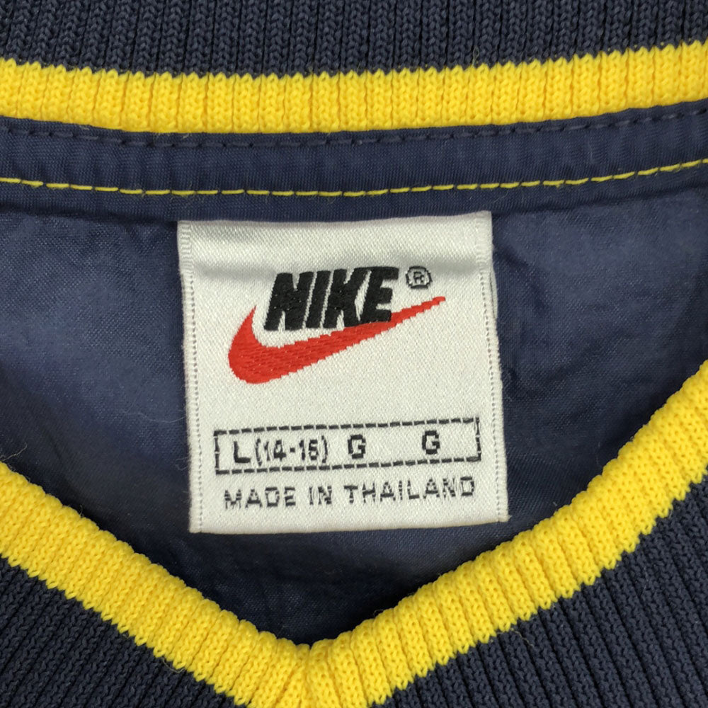 NIKE ナイキ 90s 白タグ ナイロン ロゴプリント 長袖 スニードジャック ジャケット L ネイビー×イエロー プルオーバー スポーツ オールド キッズ