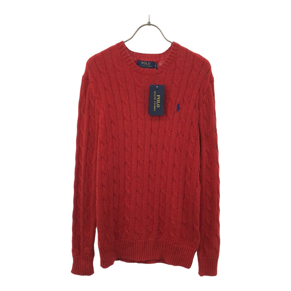 未使用 ポロラルフローレン ケーブル編み 長袖 セーター XS レッド POLO RALPH LAUREN ニット タグ付き メンズ