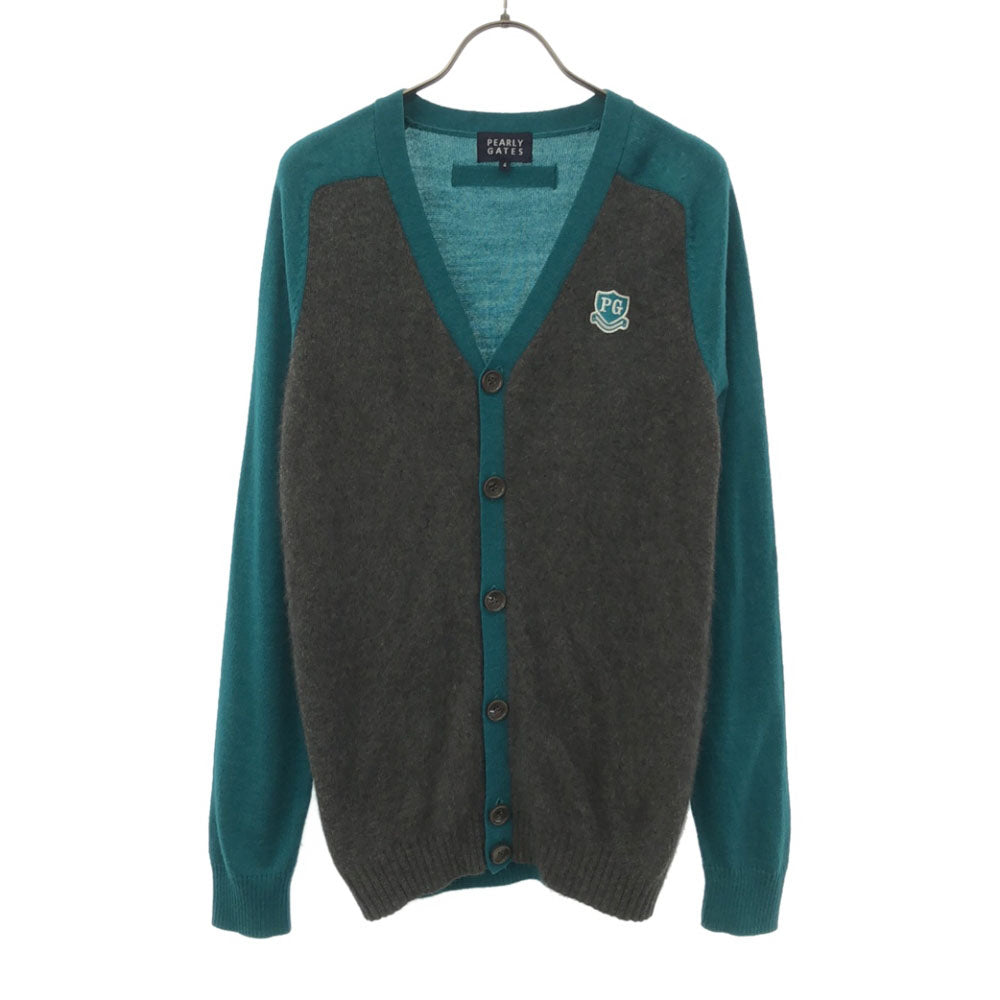 PEARLY GATES パーリーゲイツ ゴルフ 長袖 ニットカーディガン 4 グレー×グリーン系 セーター メンズ