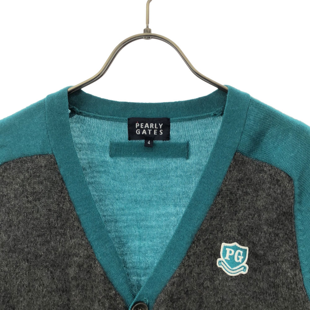 PEARLY GATES パーリーゲイツ ゴルフ 長袖 ニットカーディガン 4 グレー×グリーン系 セーター メンズ