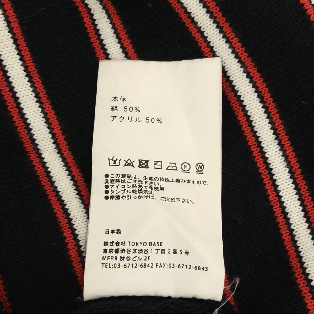 UNITED TOKYO ユナイテッドトウキョウ 日本製 ストライプ柄 長袖 コットンニット セーター 1 ブラック×レッド メンズ