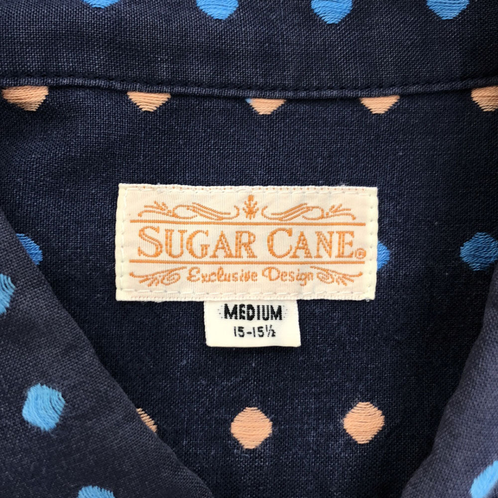 SUGAR CANE シュガーケーン ドット刺繍柄 長袖 ボタンダウンシャツ M ネイビー メンズ