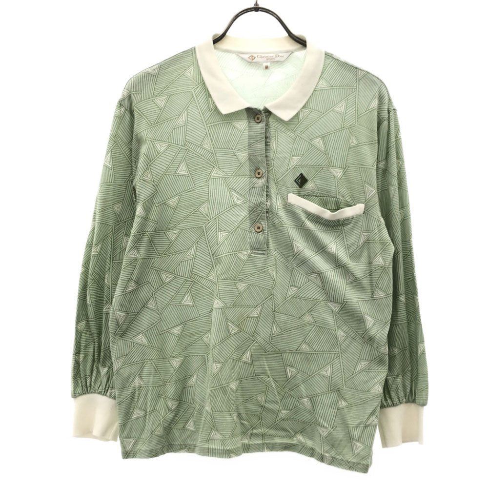 Christian Dior SPORTS クリスチャンディオール スポーツ 80s ロゴ刺繍 長袖 ポロシャツ M グリーン×ホワイト オールド ヴィンテージ レディース