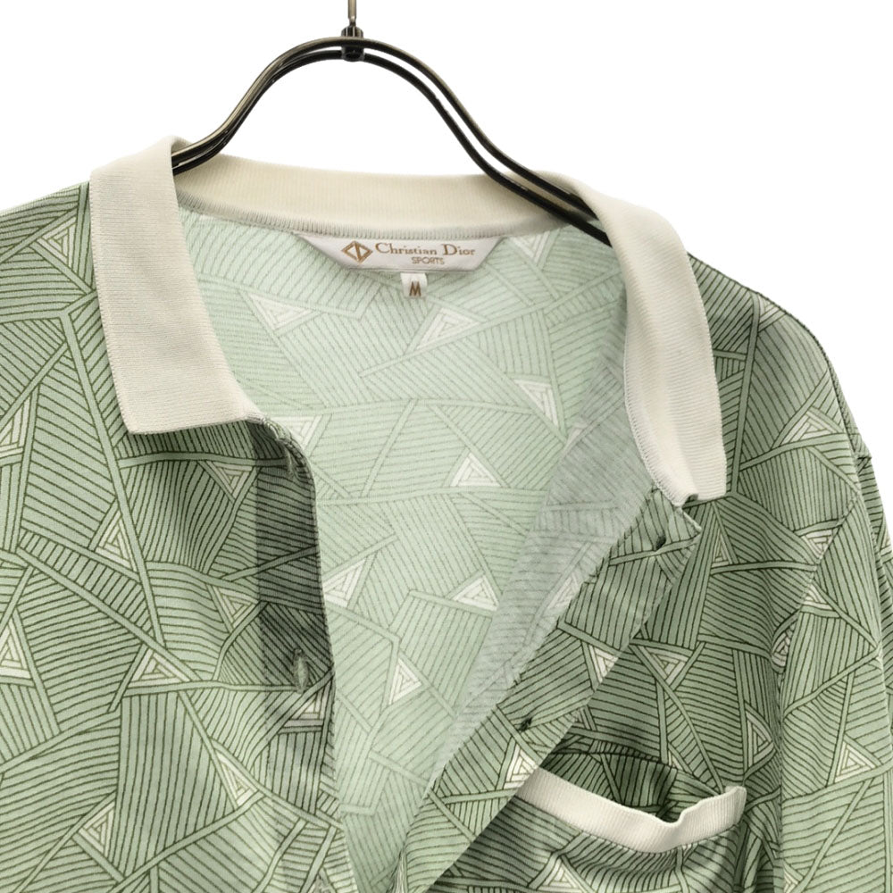 Christian Dior SPORTS クリスチャンディオール スポーツ 80s ロゴ刺繍 長袖 ポロシャツ M グリーン×ホワイト オールド ヴィンテージ レディース