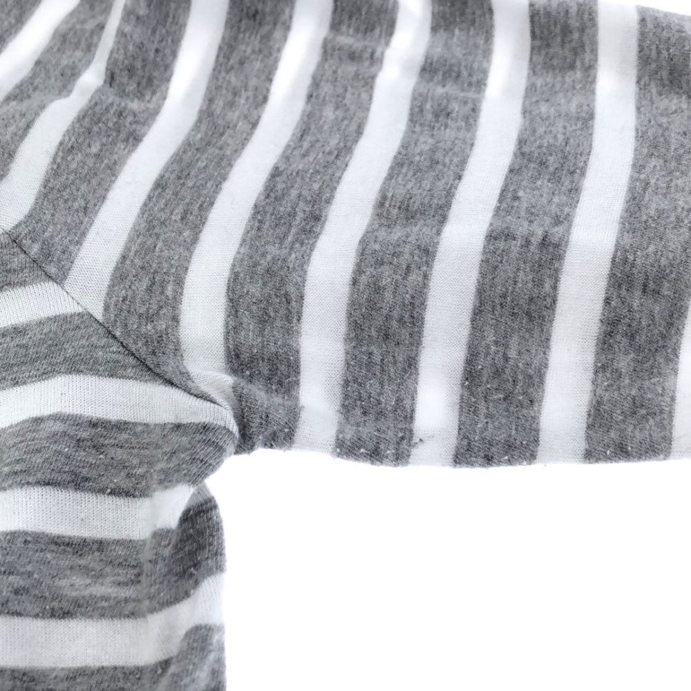 sacai luck サカイラック 日本製 ボーダー柄 長袖 バックリボン カットソー 2 グレー×ホワイト 裏地チュール 襟付き レディース