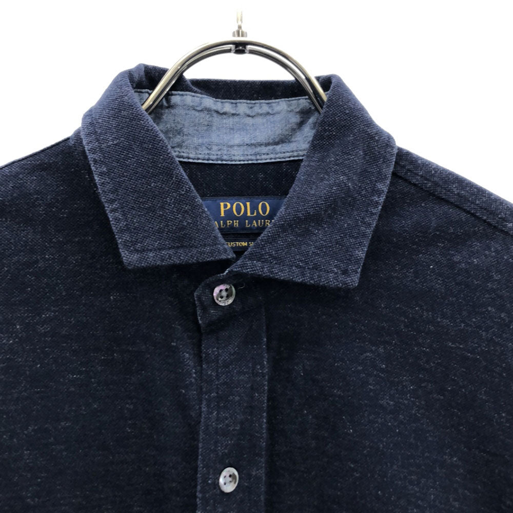 ポロラルフローレン ロゴ刺繍 長袖 ストレッチ シャツ M ネイビー POLO RALPH LAUREN メンズ