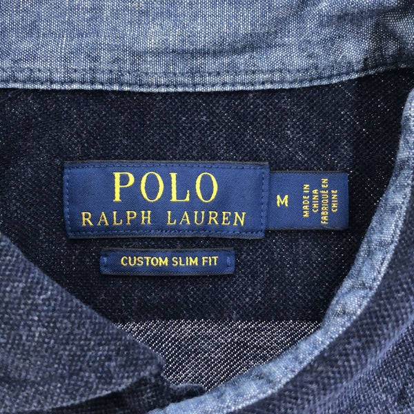 ポロラルフローレン ロゴ刺繍 長袖 ストレッチ シャツ M ネイビー POLO RALPH LAUREN メンズ