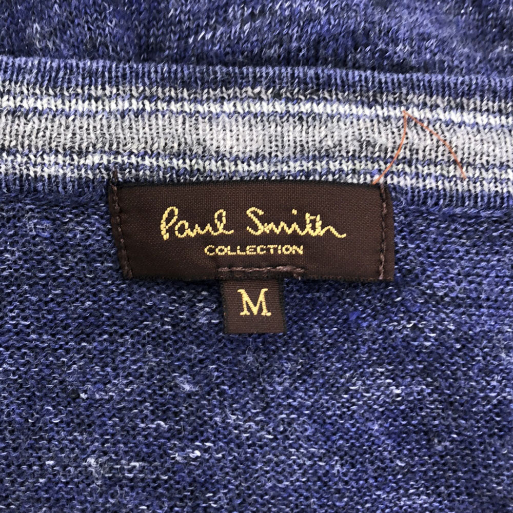 Paul Smith ポールスミス 長袖 リネン Vネック カーディガン M ネイビー×グレー メンズ