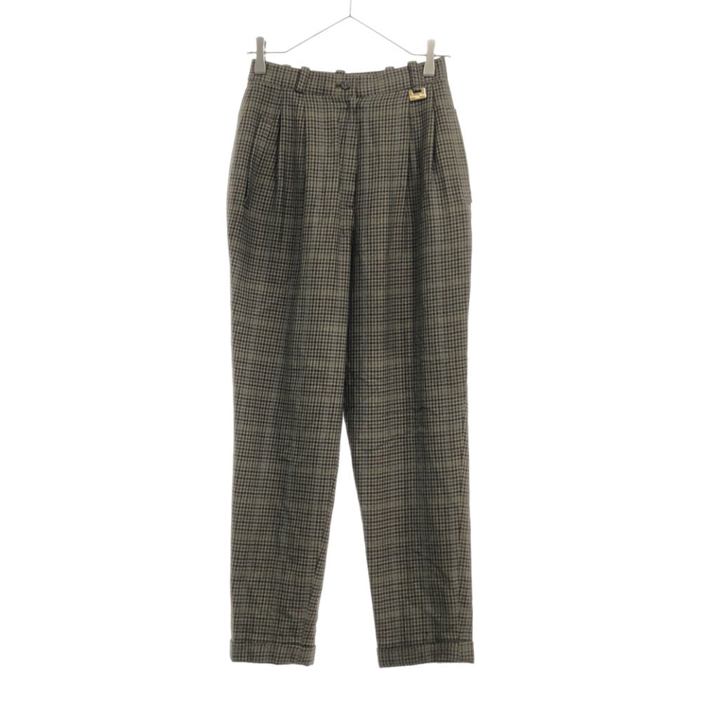 Christian Dior SPORTS クリスチャンディオール スポーツ 90s 千鳥格子 ツータック ウールパンツ M カーキ系 テーパードパンツ オールド ヴィンテージ レディース