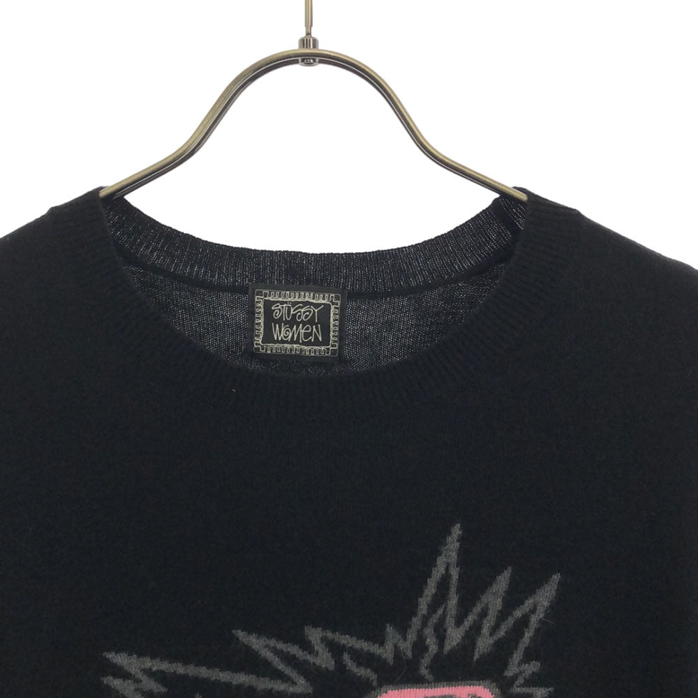 ステューシー ウーマン プリント 長袖 セーター M ブラック系 STUSSY WOMAN ニット レディース