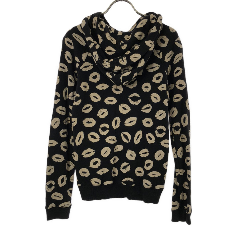 MARC BY MARC JACOBS マークバイマークジェイコブス 総柄 長袖 スウェット ジップパーカー XS ブラック レディース