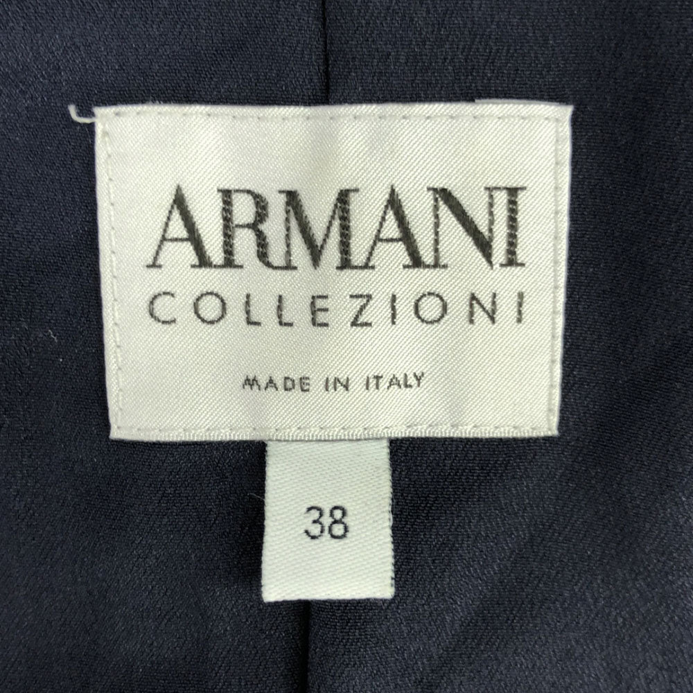 ARMANI COLLEZIONI アルマーニコレツィオー二 イタリア製 ノーカラージャケット 38 ネイビー レディース