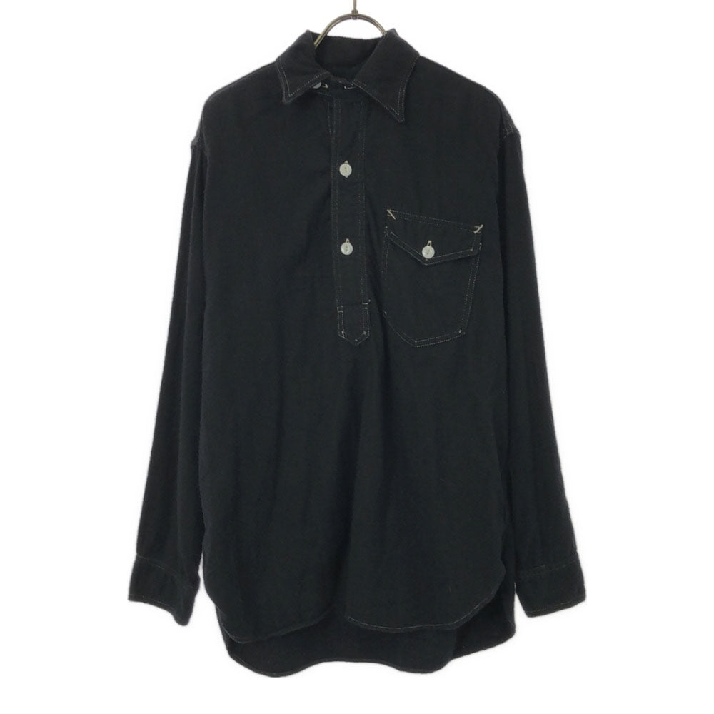 POST OVERALLS ポストオーバーオールズ USA製 長袖 コットンシャツ S ブラック ハーフボタン メンズ