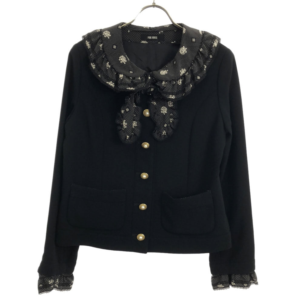 PINK HOUSE ピンクハウス 花柄 フリルレース付き ジャケット M ブラック レディース