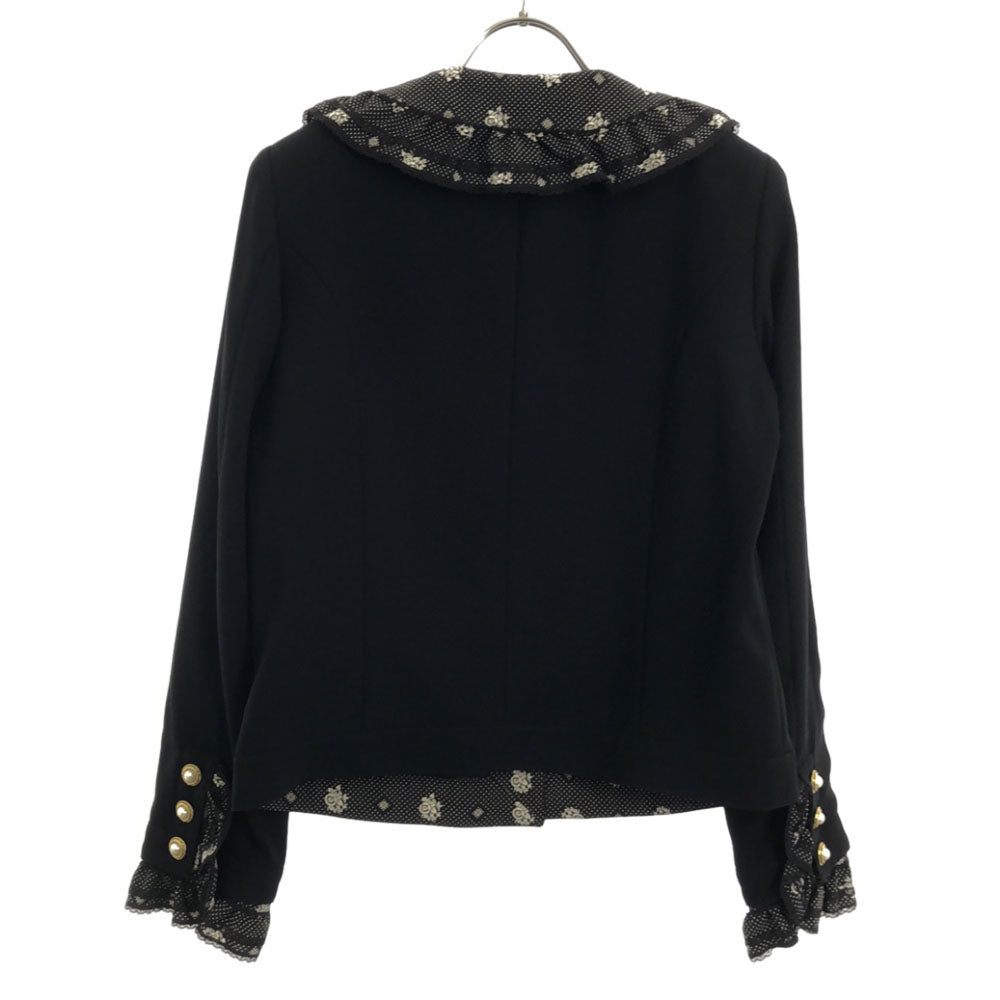 PINK HOUSE ピンクハウス 花柄 フリルレース付き ジャケット M ブラック レディース