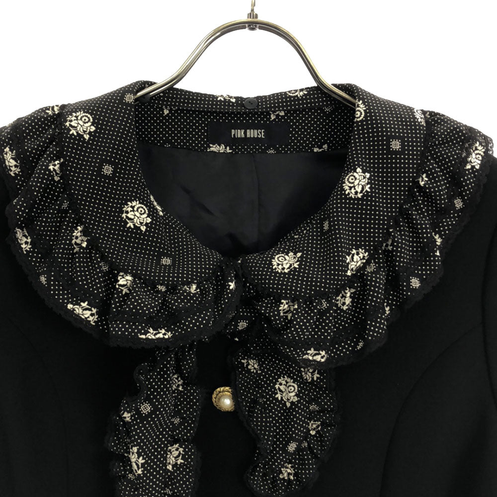 PINK HOUSE ピンクハウス 花柄 フリルレース付き ジャケット M ブラック レディース
