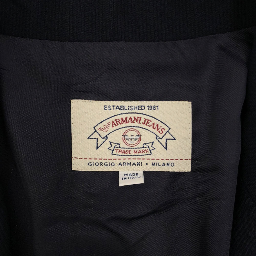 アルマーニジーンズ 90s イタリア製 ストライプ パンツスーツ 上下 セットアップ 38 ネイビー ARMANI JEANS 肩パット オールド レディース